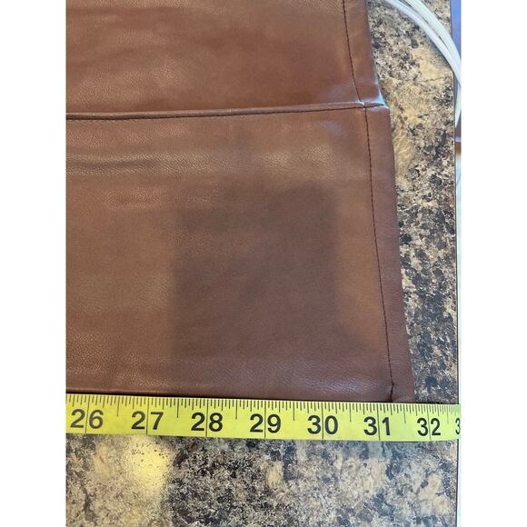 7 For All Mankind Chocolate Brown Vegan Leather Flare Pants Size Small - Picture 8 of 9